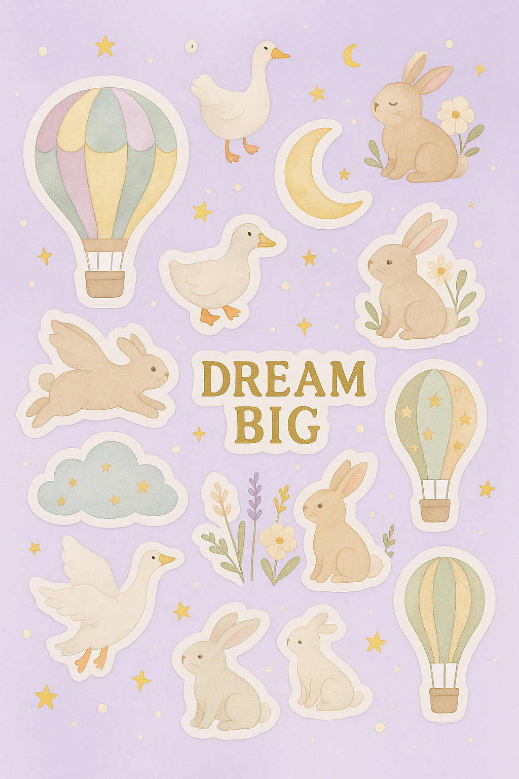 Whimsy, stickers, vinyl, hand designed, kids , bunny, balloon, geese, silly, kids fashion, art, whimsical, kidsfashion 