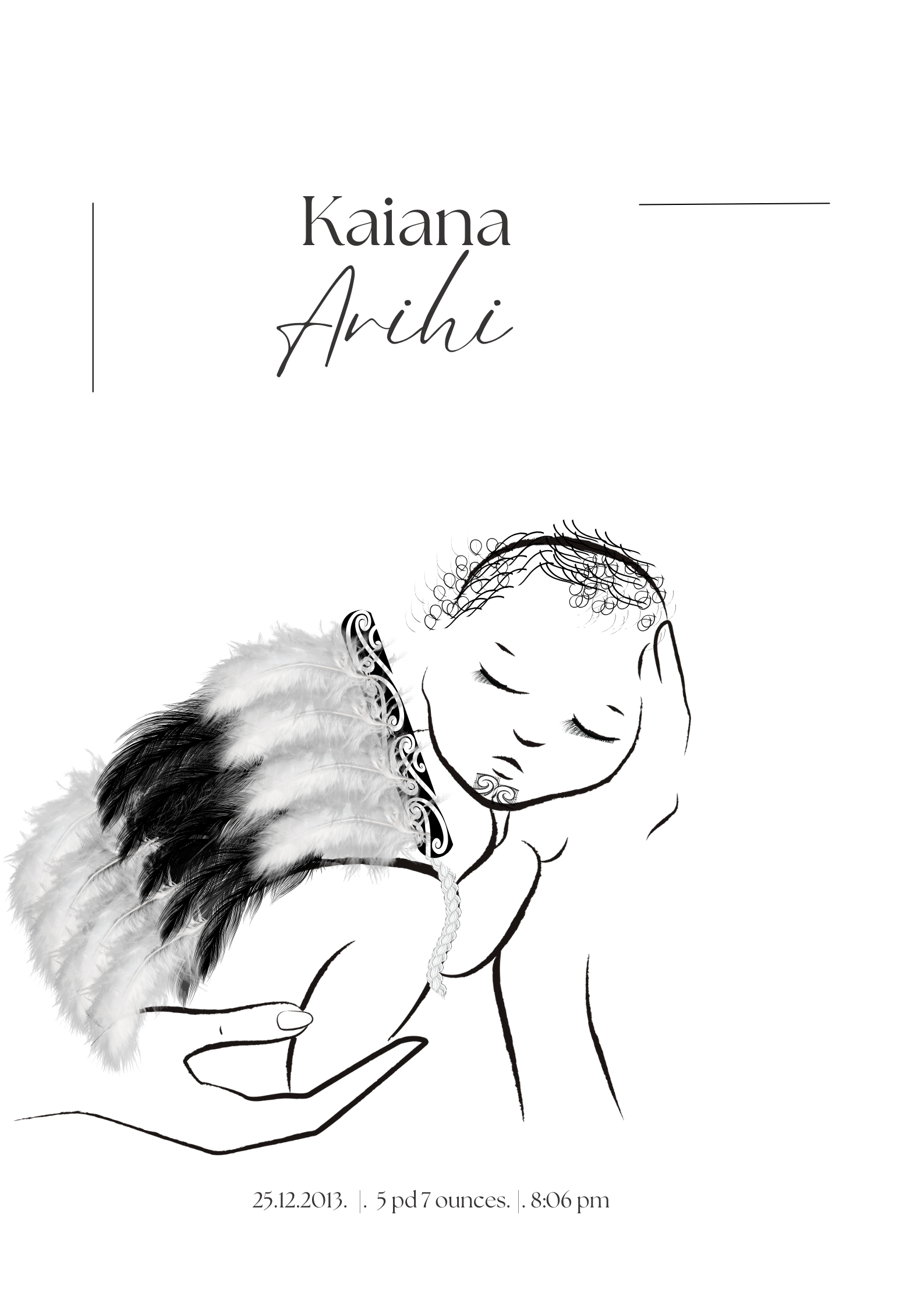 Custom birth print with korowai , family portrait NZ, personalised family art, custom illustration family, family gift keepsake,Māori , nz made, culture, 