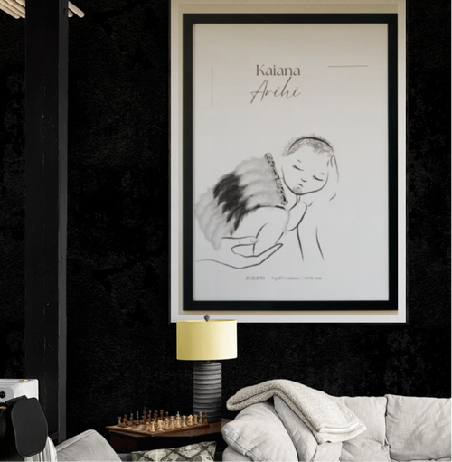 Custom birth print, family portrait NZ, personalised family art, custom illustration family, family gift keepsake,